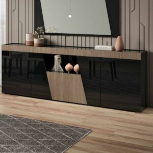 Enna High Gloss Sideboard In Black With 4 Doors And LED