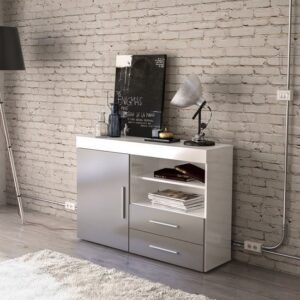 Edged High Gloss Sideboard In Grey And White