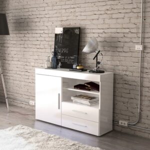 Edged High Gloss Sideboard In White