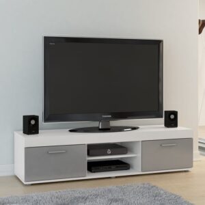 Edged High Gloss TV Stand Large In Grey And White