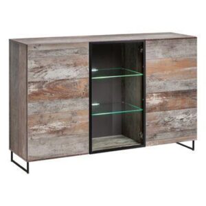 Peoria Wooden Sideboard 3 Doors In Canyon Oak With LED