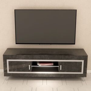 Sarver High Gloss TV Stand With 2 Doors In Black With LED
