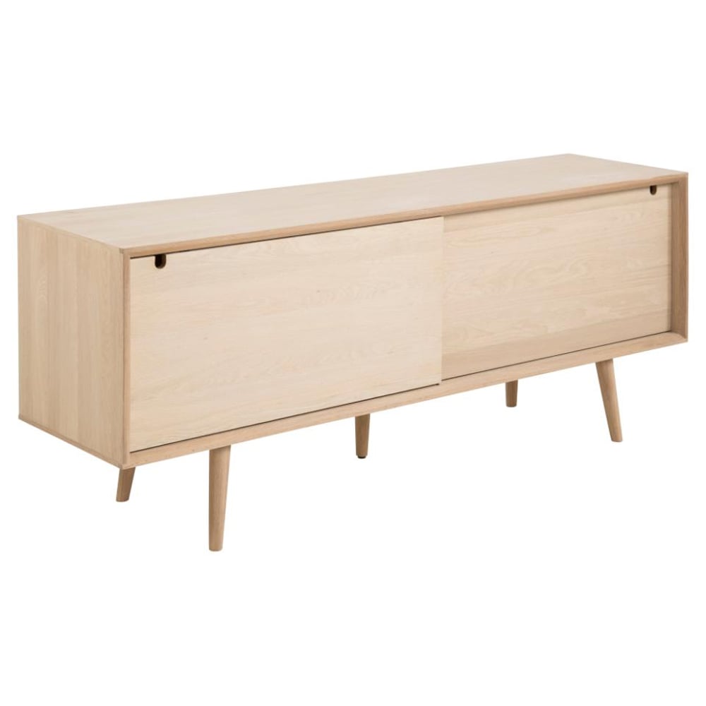 Canton Wooden Sideboard 2 Sliding Doors 5 Drawers In White Oak