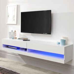 Goole Medium Wall Hung High Gloss TV Stand In White With LED