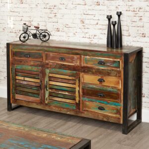 Utica Wide Wooden Sideboard With 2 Doors 6 Drawers In Satin Lacquer