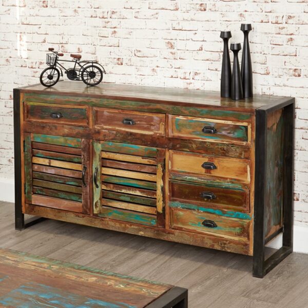 Utica Wide Wooden Sideboard With 2 Doors 6 Drawers In Satin Lacquer