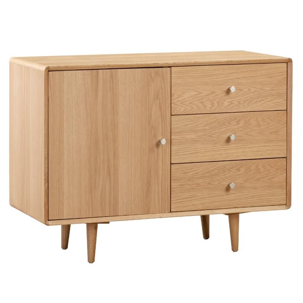 Javion Wooden Sideboard With 1 Door 3 Drawers In Natural Oak