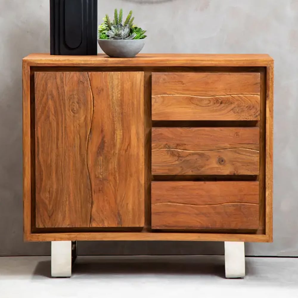 Spooner Wooden Sideboard With 1 Door 3 Drawers In Brown