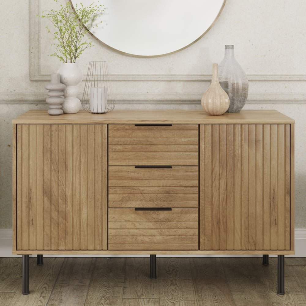 Natick Wooden Sideboard With 2 Doors 3 Drawers In Oak