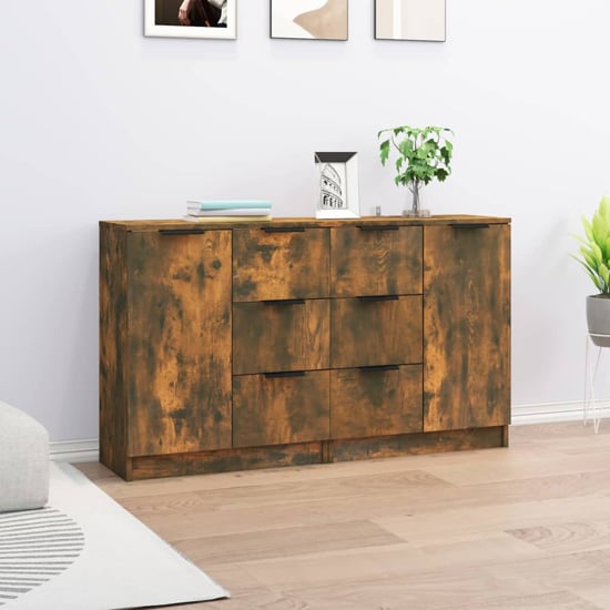 Calix Wooden Sideboard With 2 Doors 6 Drawers In Smoked Oak