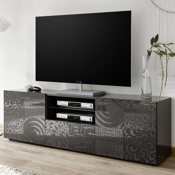 Ardent High Gloss TV Stand With 2 Doors 1 Drawer In Grey