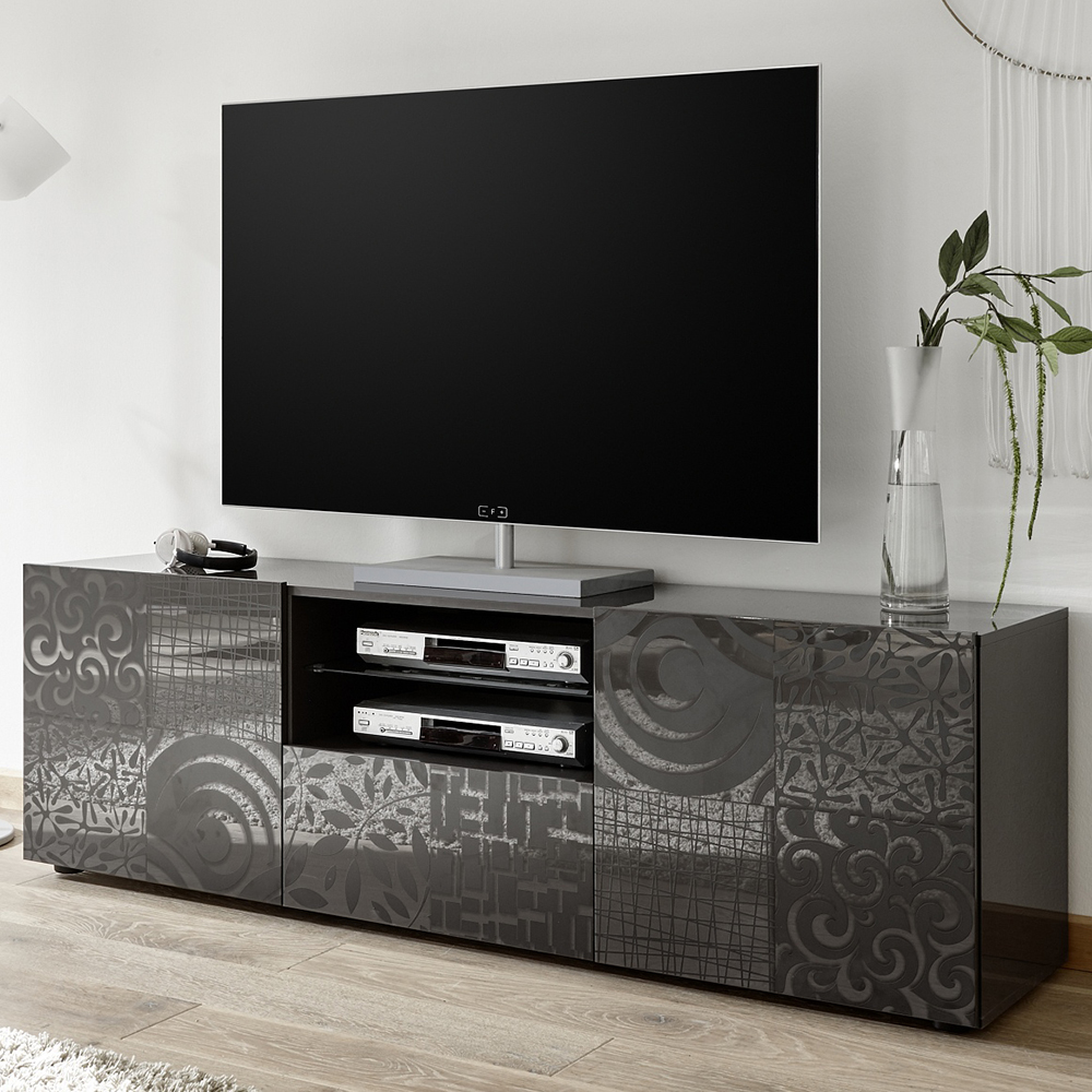 Ardent High Gloss TV Stand With 2 Doors 1 Drawer In Grey
