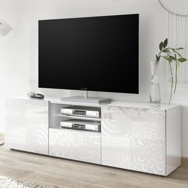 Ardent High Gloss TV Stand With 2 Doors 1 Drawer In White