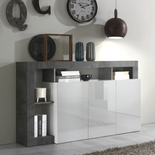Hanmer White High Gloss Sideboard With 3 Doors In Oxide