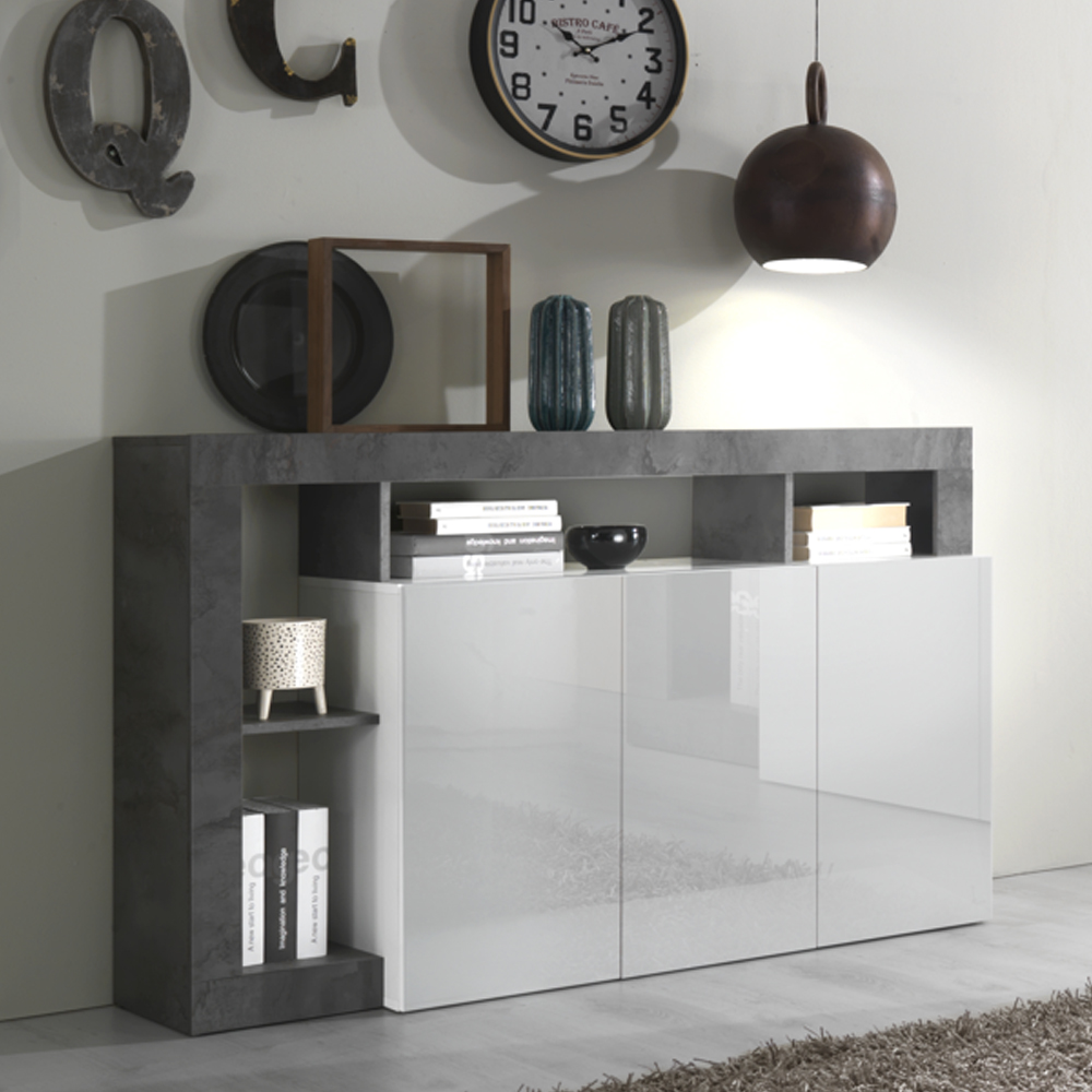 Hanmer White High Gloss Sideboard With 3 Doors In Oxide