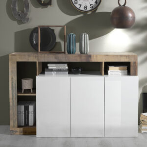 Hanmer White High Gloss Sideboard With 3 Doors In Pero