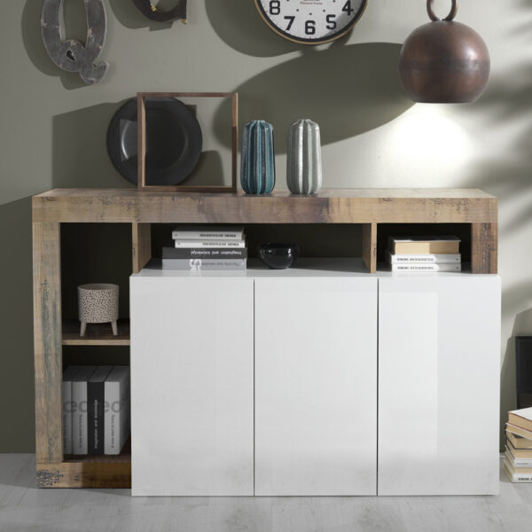 Hanmer White High Gloss Sideboard With 3 Doors In Pero