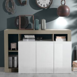 Hanmer White High Gloss Sideboard With 3 Doors In Pewter