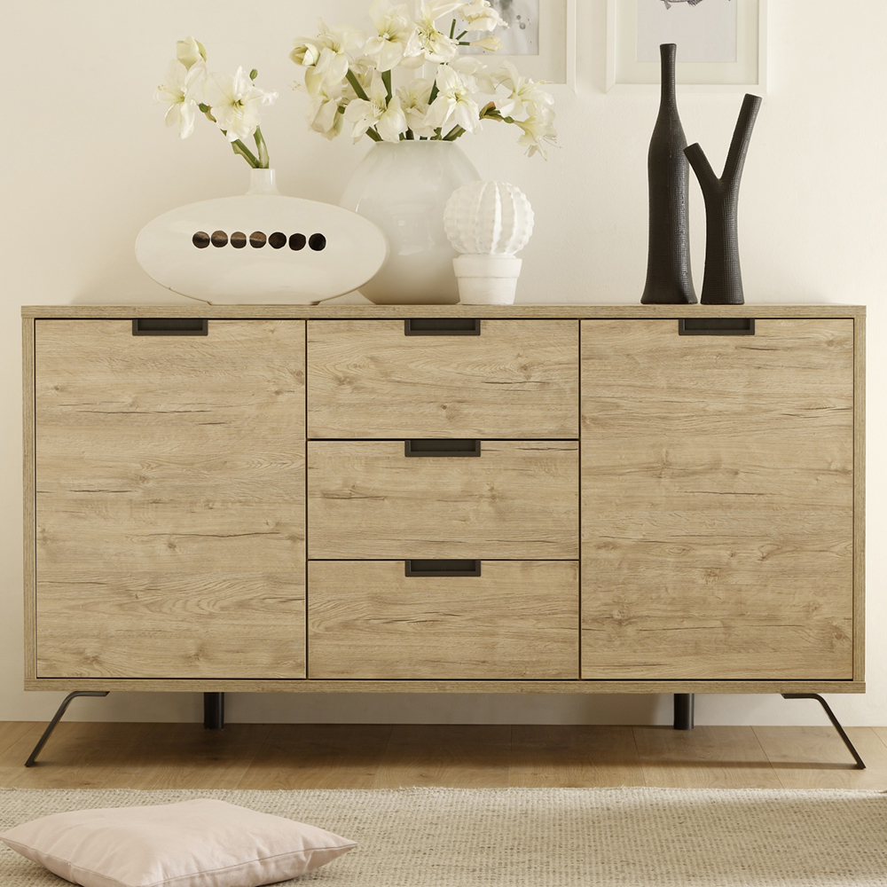 Heyford Wooden Sideboard 2 Doors 3 Drawers In Sherwood Oak