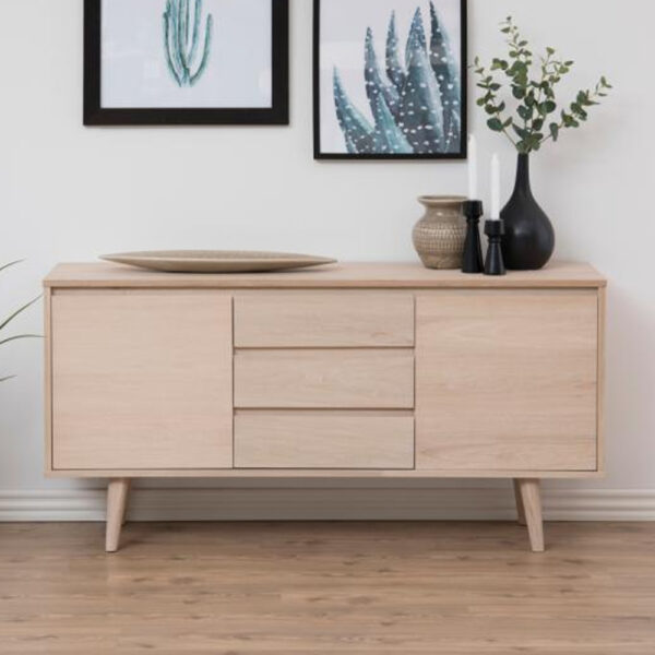 Nephi Wooden Sideboard With 2 Doors 3 Drawers In White Oak