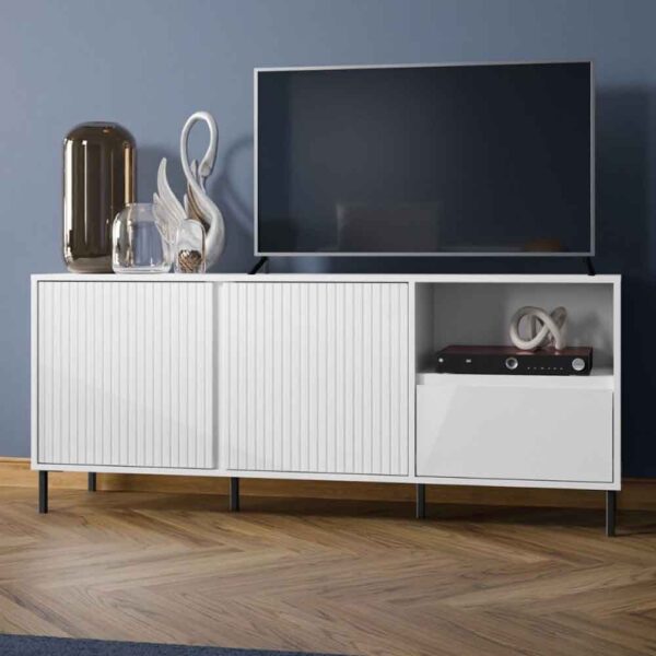 Arkley Small High Gloss TV Stand With 2 Doors In Alpine White