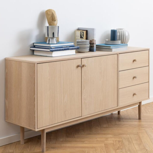 Astonik Wooden Sideboard With 2 Doors 3 Drawers In Oak