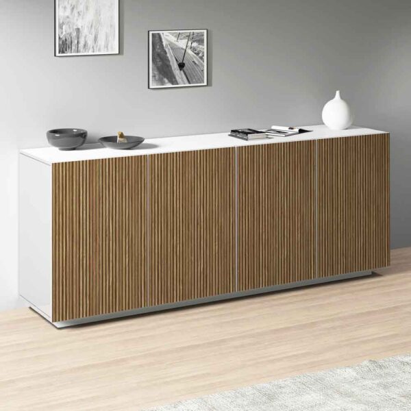 Charleston Wooden Sideboard With 4 Doors In White And Light Oak