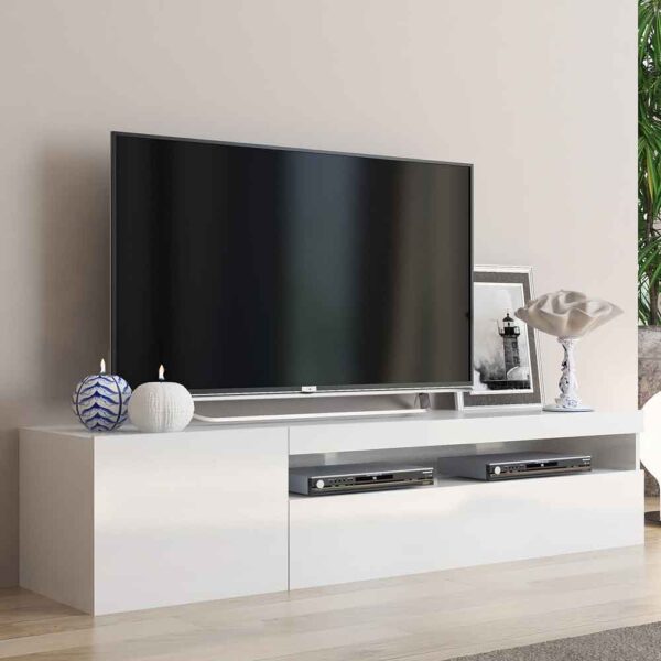 Denton High Gloss TV Stand With 1 Door And LED Light In White