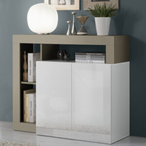 Hanmer White High Gloss Sideboard With 2 Doors In Pewter