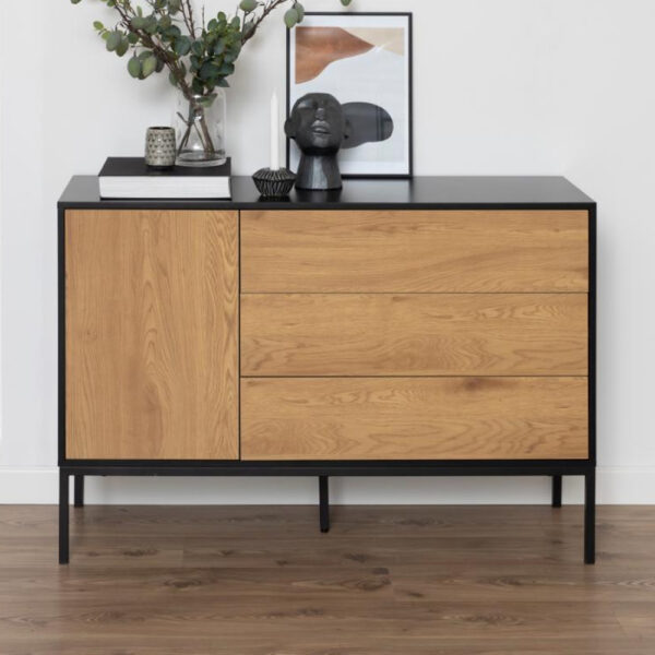 Salvo Wooden Sideboard With 1 Door 3 Drawers In Matt Wild Oak