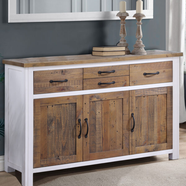 Savona Wooden Sideboard With 3 Doors 4 Drawers In White And Oak