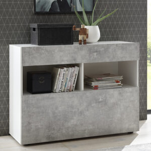 Solana White High Gloss Sideboard With 1 Drawer In Cement