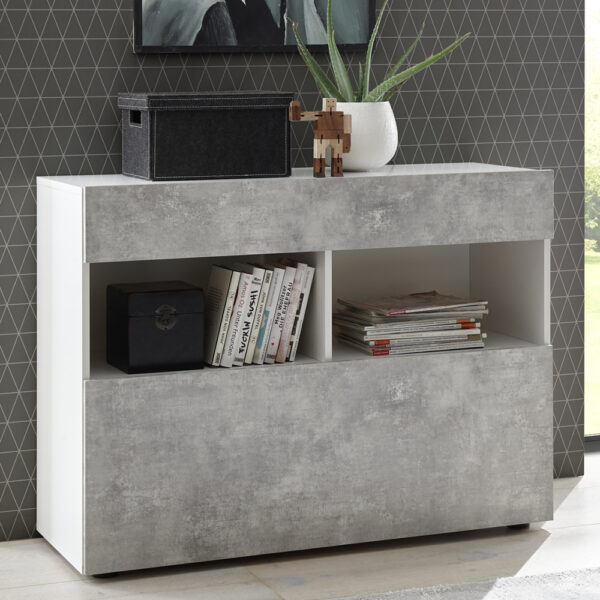 Solana White High Gloss Sideboard With 1 Drawer In Cement